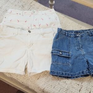 🦩🌴 Summer Trio: Flamingo, Denim & White Shorts (Size 8P)